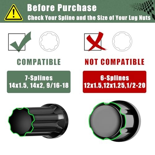 7 Spline Lug Nuts Key Socket, 1/2 Inch Drive Impact Square Tool 7 Spline Socket