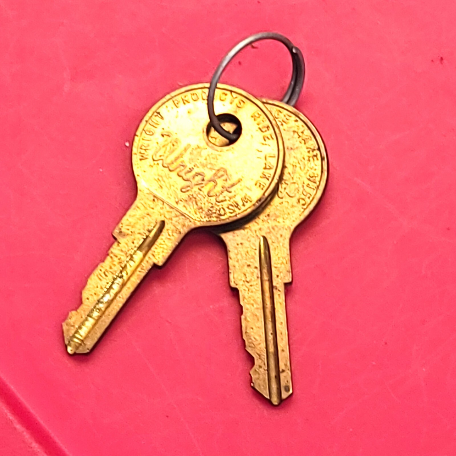 Pair of Vintage Wright Brass Keys Numbered WP002 Steam Punk Lock Smith USA Made