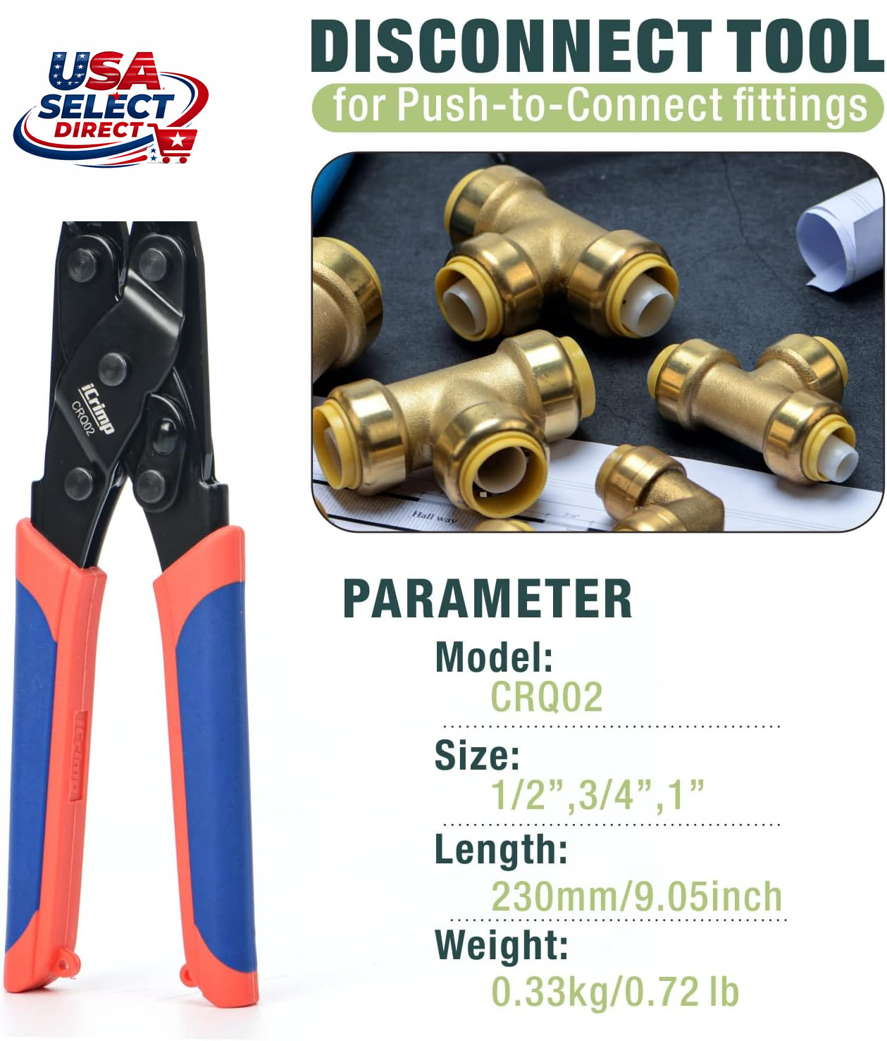 Push-To-Connect Disconnect Clamp Tool for Brass Fittings 1/2″ 3/4″ 1″