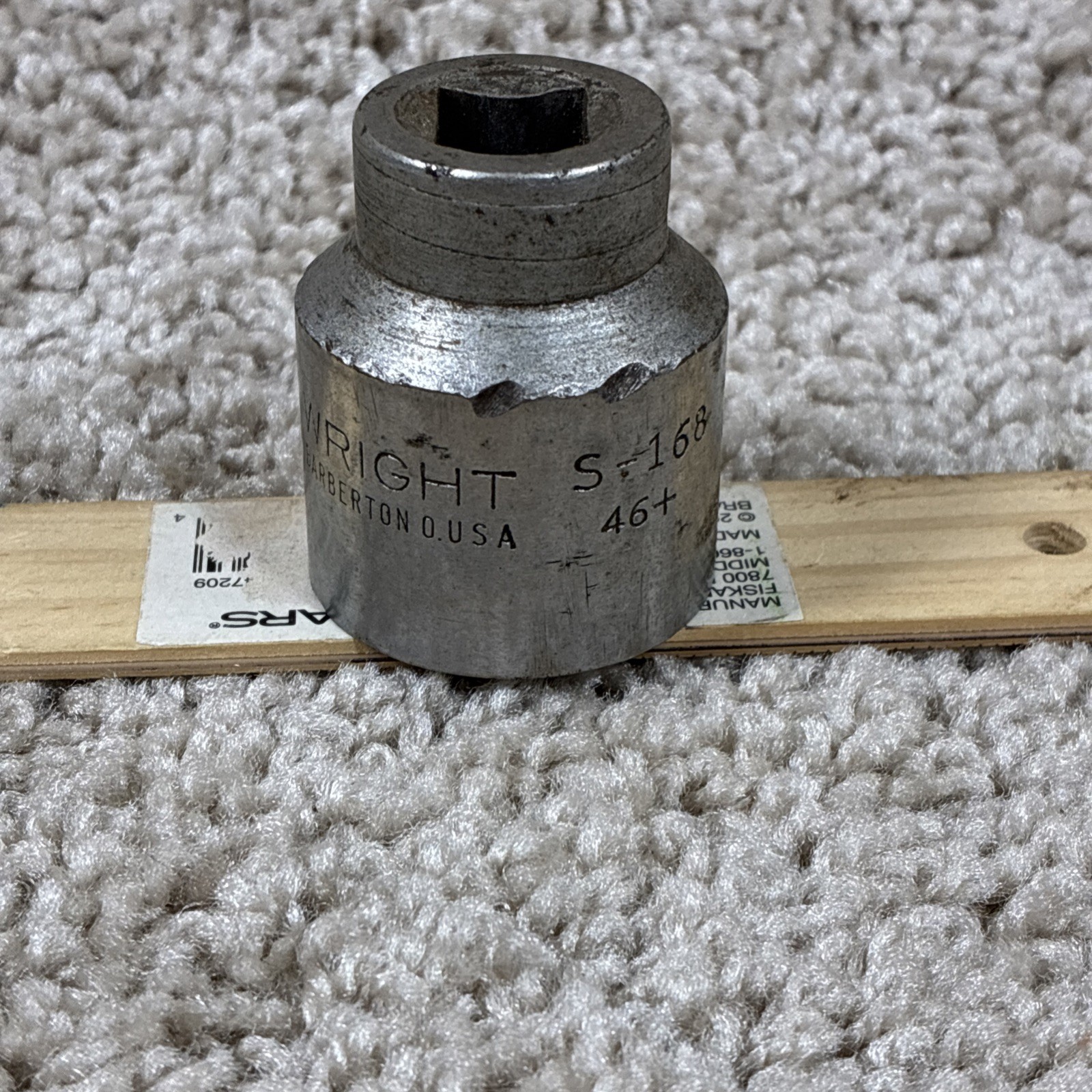 Vintage Wright Tool S 168 Socket 1-3/16″ x 12 Pt x 1/2″ Dr USA