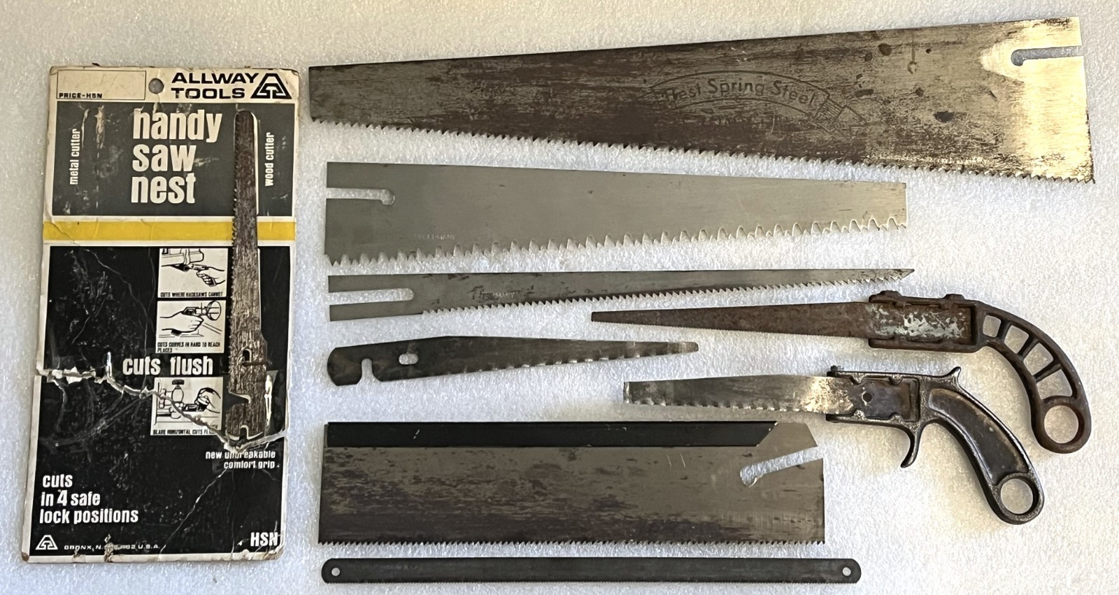 2 Vtg Pistol Grip Saws + 7 Saw Blades: Allway Tools, Lenox… USA, West Germany