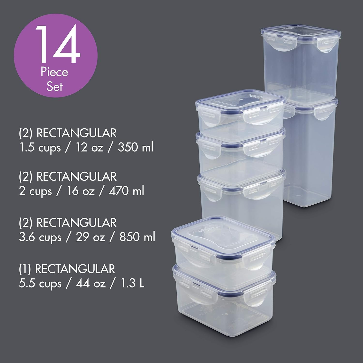 LOCK & LOCK Easy Essentials Food Storage Lids/Airtight Containers, BPA Free, 14
