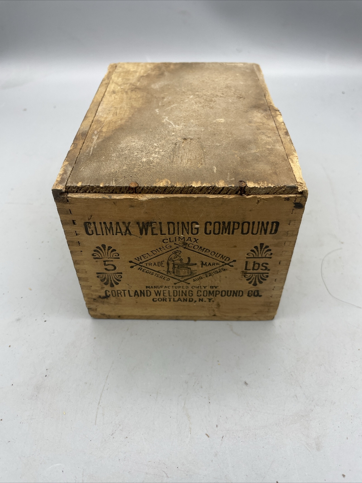 Climax Welding Compound Full 5 Lb Wooden Box Antique Cortland NY w/ Instructions