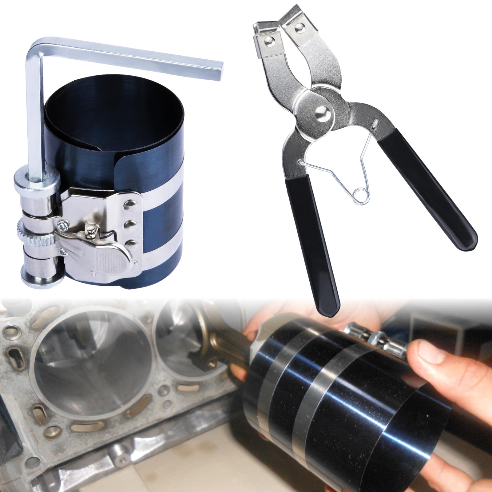 Piston Ring Compressor Tool Kit 2″-6.9″ Engine Installer/Remover with Pliers
