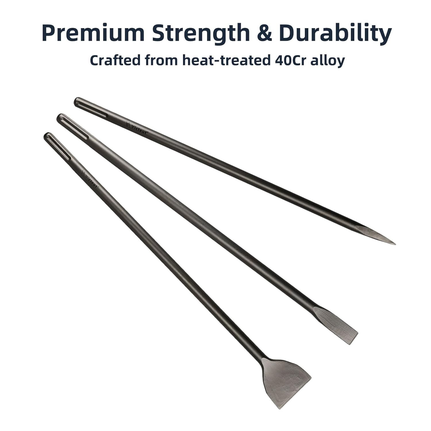 24″ SDS Max Chisel Set – 1″ Flat, Point & 3″ Scaling Bits for Concrete