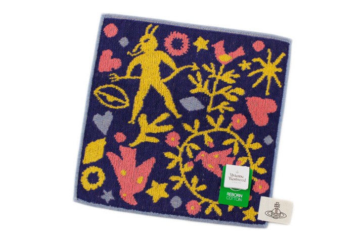 Vivienne Westwood Hand Towel 25.5cm Reborn Cotton Navy Yellow Used