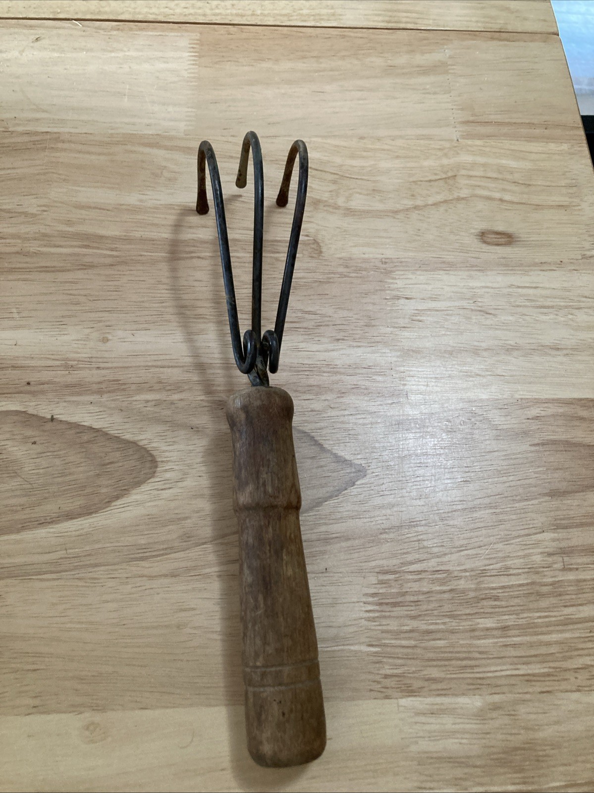 3 Tine Vintage Garden Tool Wooden Handle 10” Hand Take Decor
