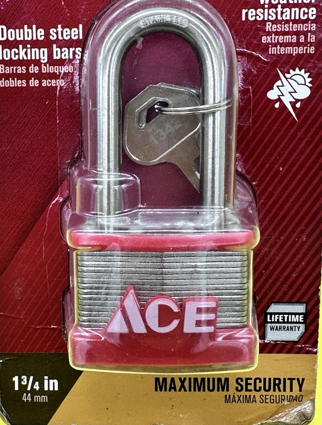 ACE Stainless Steel Body/Shackle 1 3/4″ Double Steel Locking Bars Lock Security