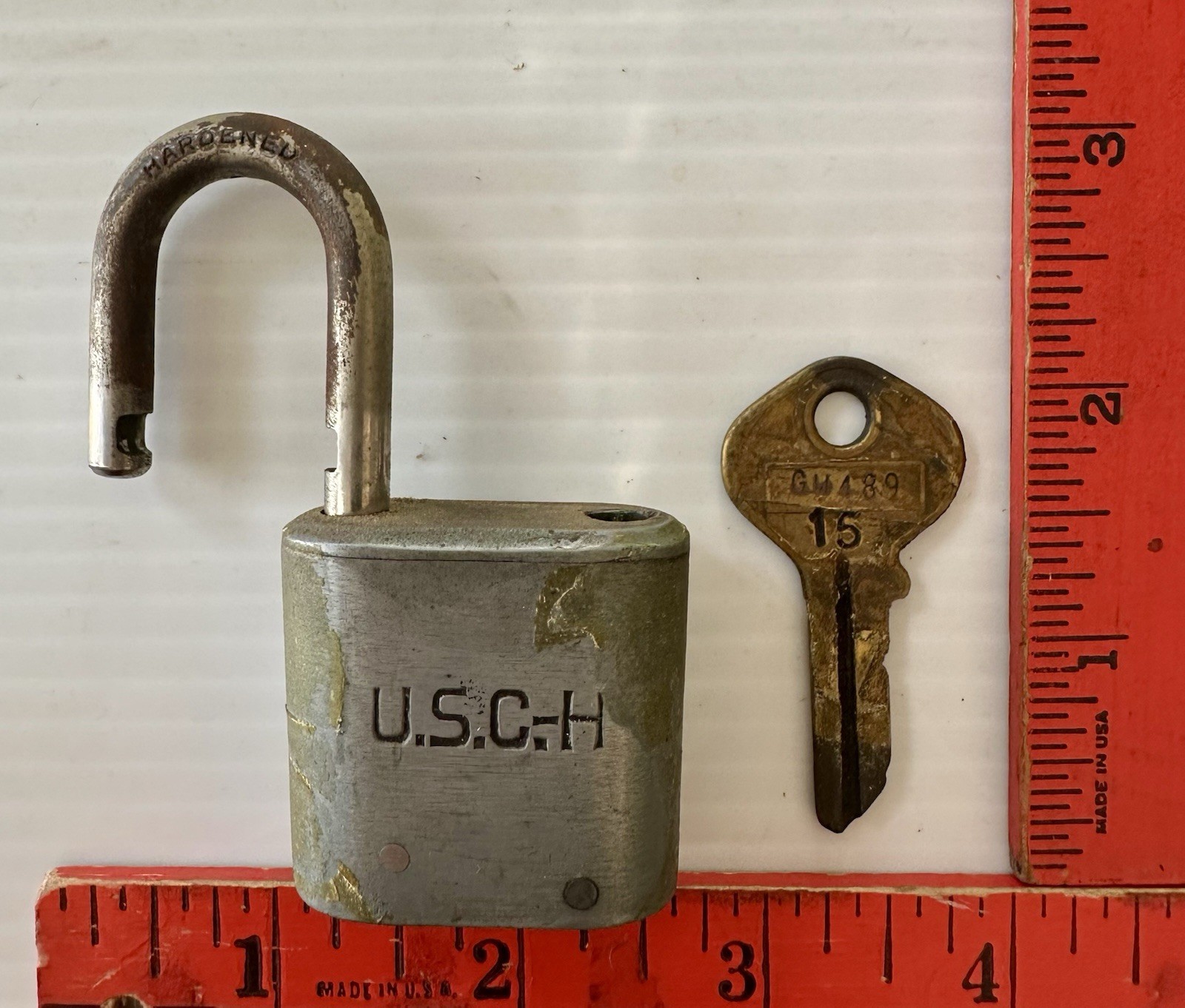 Antique Slaymaker Genuine Pin Tumbler Padlock & Key USC-H University Housing HDW