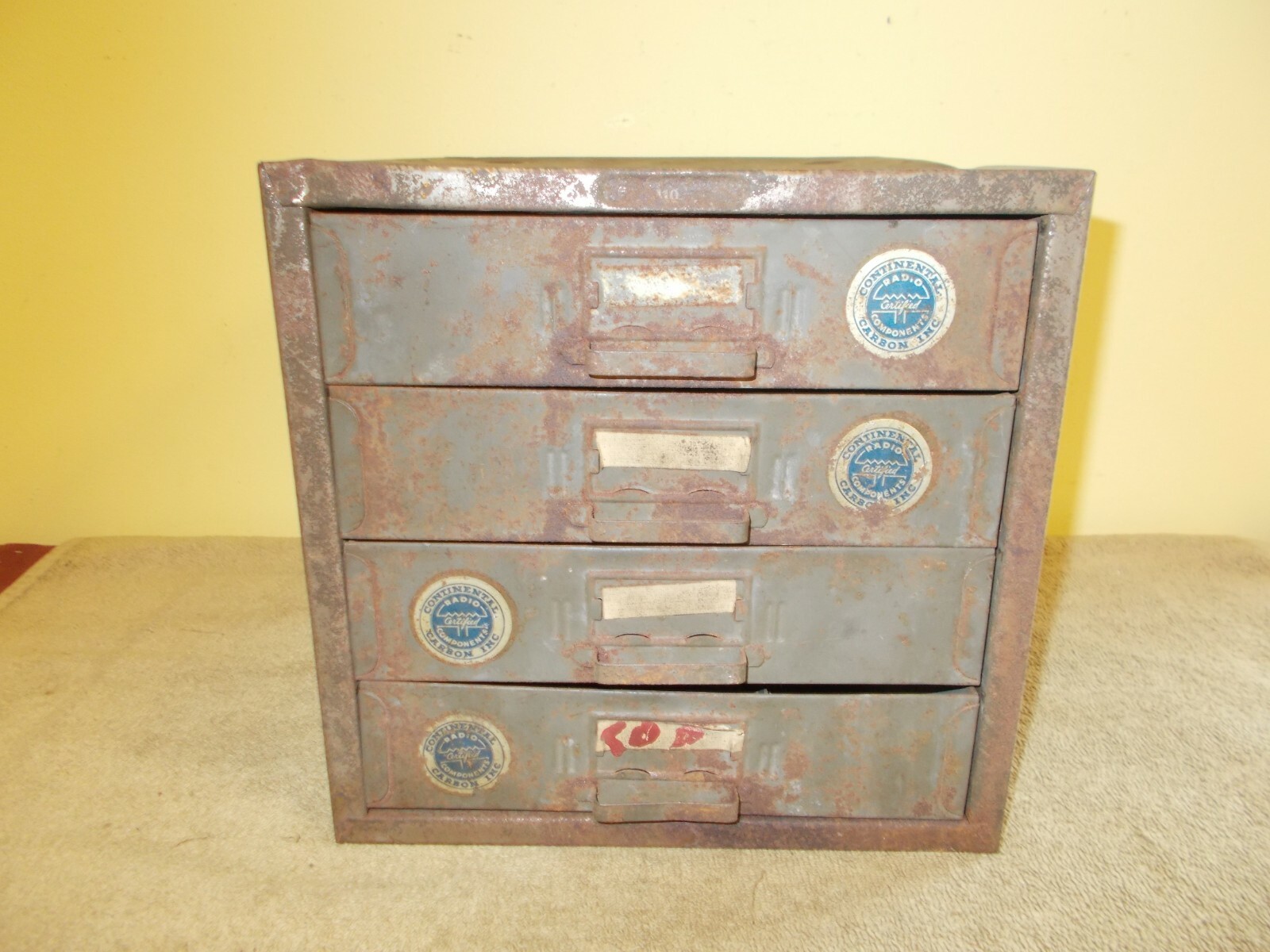 VINTAGE CONTINENTAL RADIO COMPONETS PARTS CABINET 4 — DRAWER ADVERTIZING SIGN