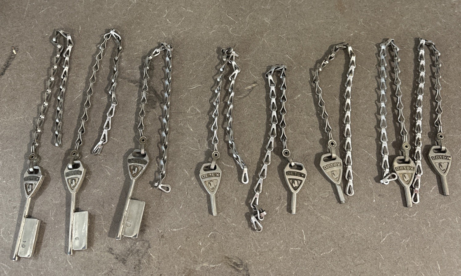 Vintage Lot Of 8 Detex Watchman Watchclock Keys On Chains