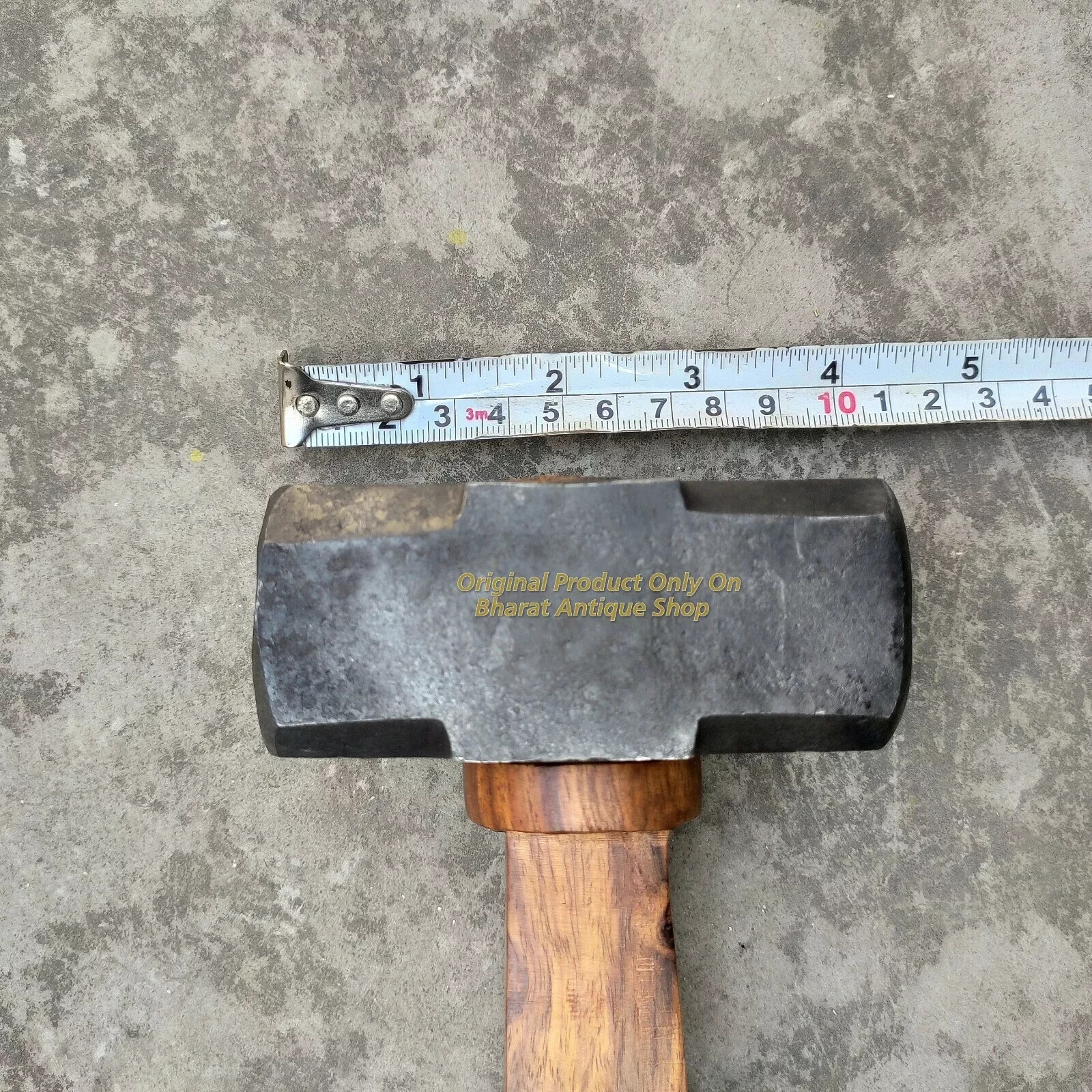 Black Iron 1 Kg Round Flat Hammer Blacksmith Wooden Handle Collectible Useful