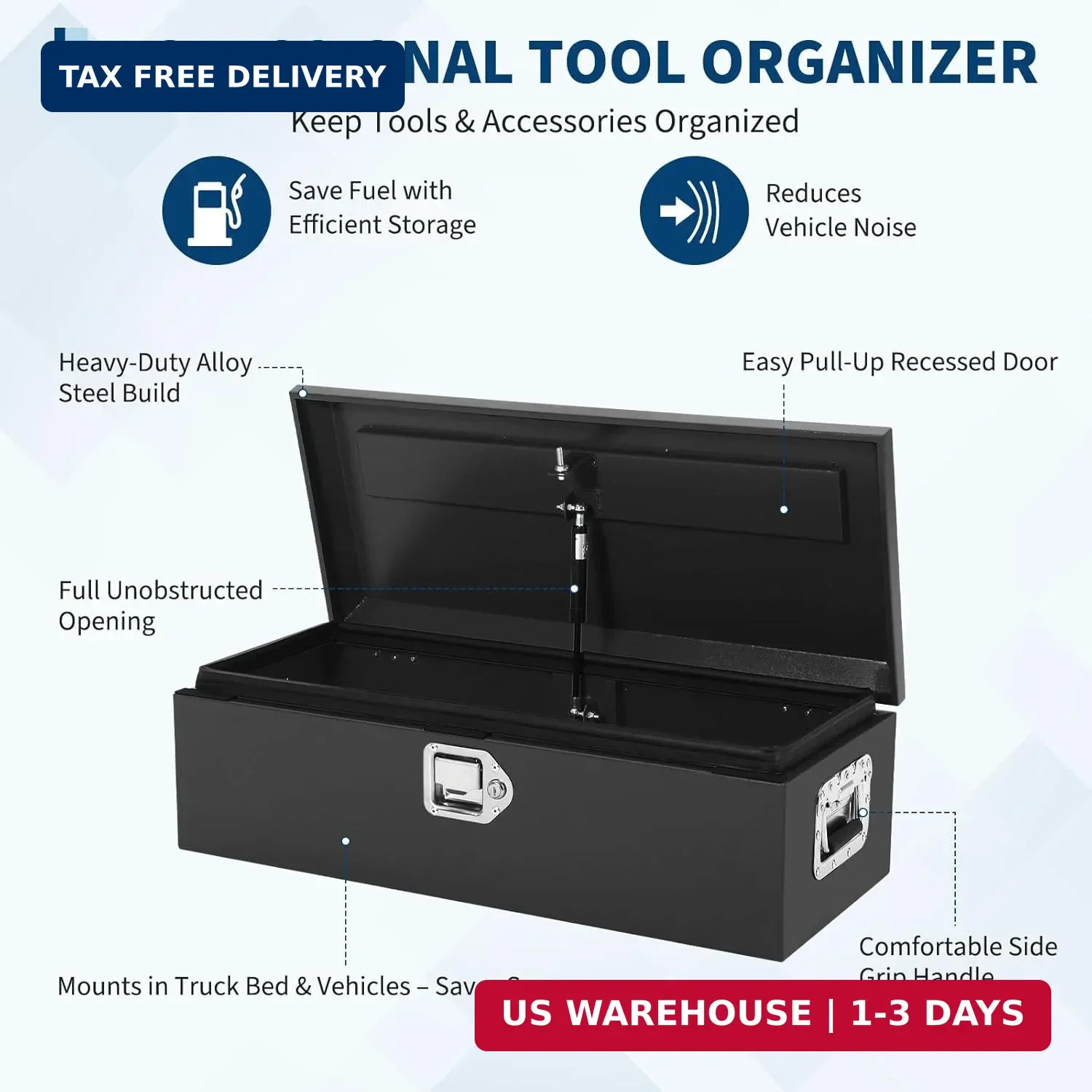 Heavy Duty Steel Metal Tool Box 39″ for Truck Bed, Locking Plate Crossbed Storag