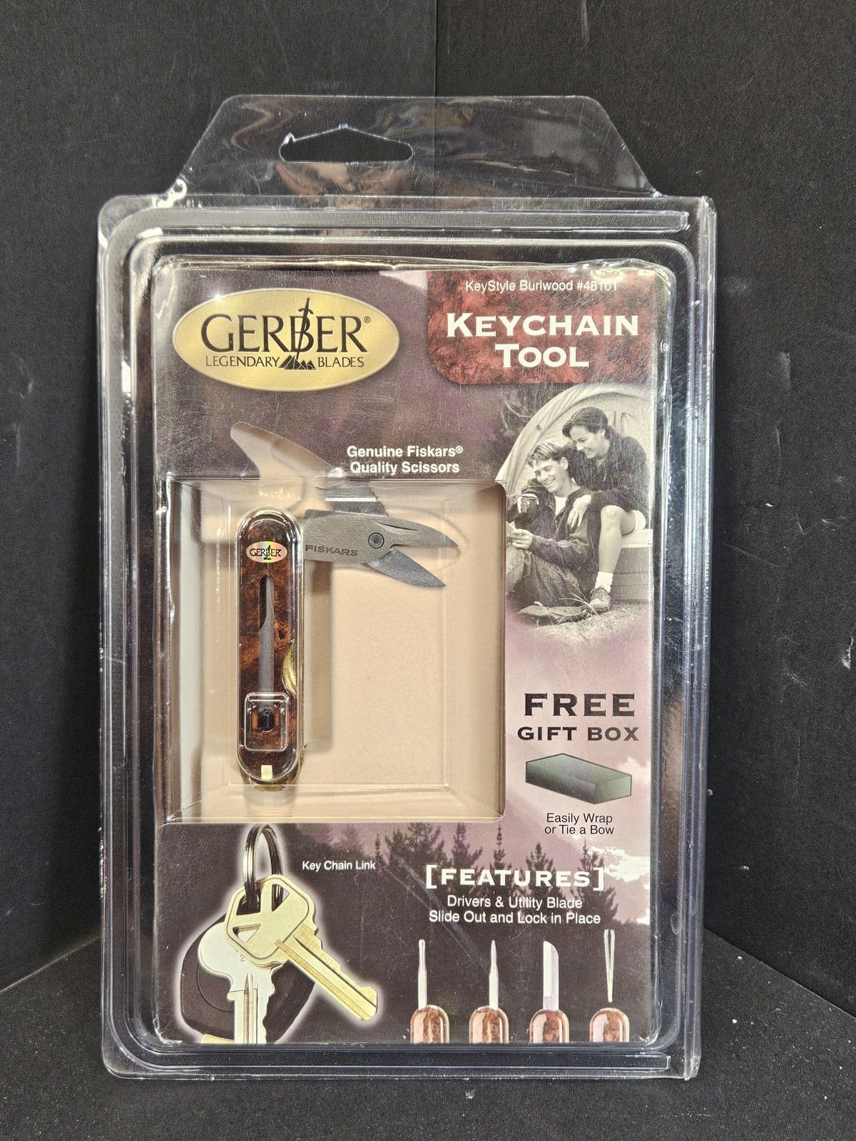 Gerber KeyStyle Burlwood #48101 Keychain Multi-Tool NIP Fiskars Scissors
