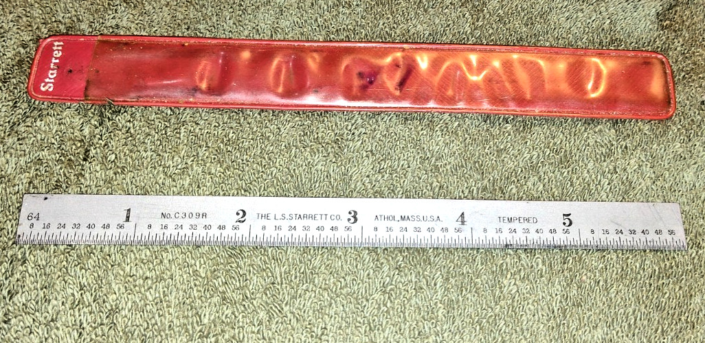 STARRETT STEEL 6″ POCKET RULER with SLEEVE CASE NO. C309R ATHOL MASS USA