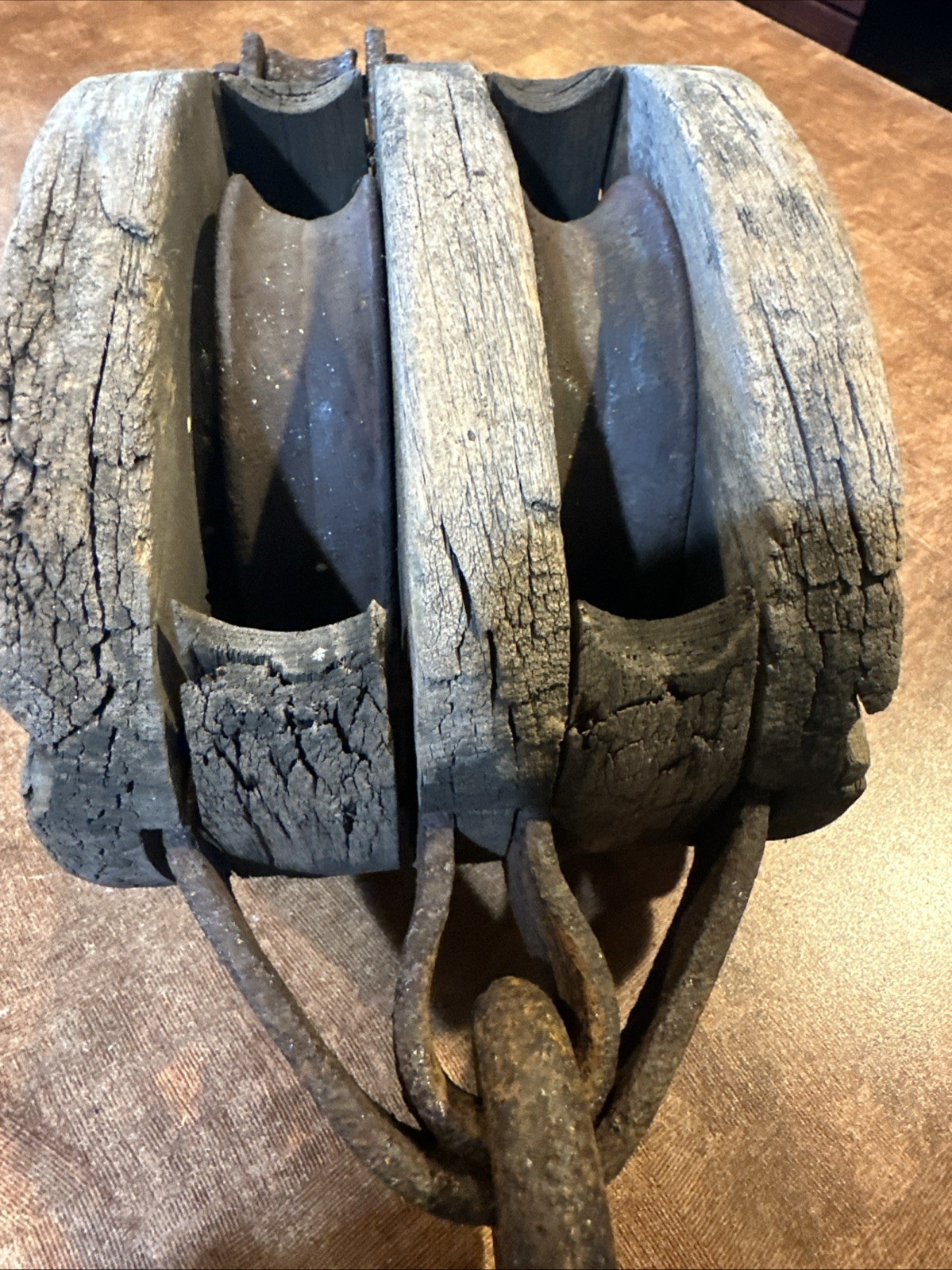Large Antique Boston Lockport Block Co Double Pulley, 2 Sheave Tackle Pulley VTG