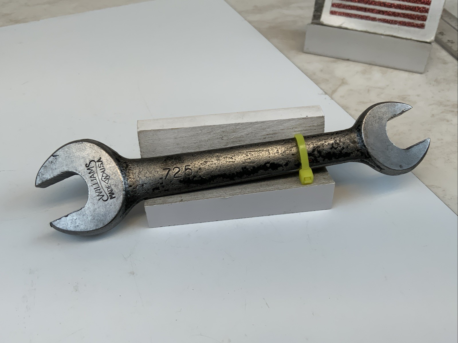 WILLIAMS 725, 1/2in. X 9/16in. Open End Wrench, USA Made – Yellow