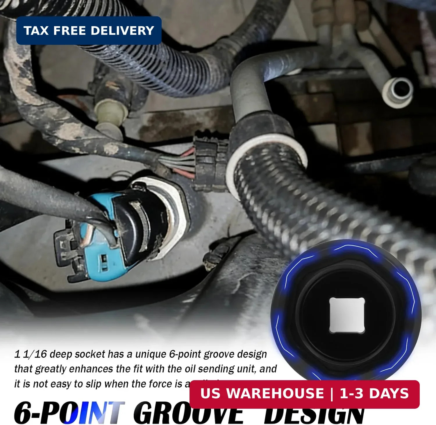 Car Oil Pressure Sensor Socket with 1-1/8″ Hex & 3/8″ Drive Port,Sturdy 1 1/16 S