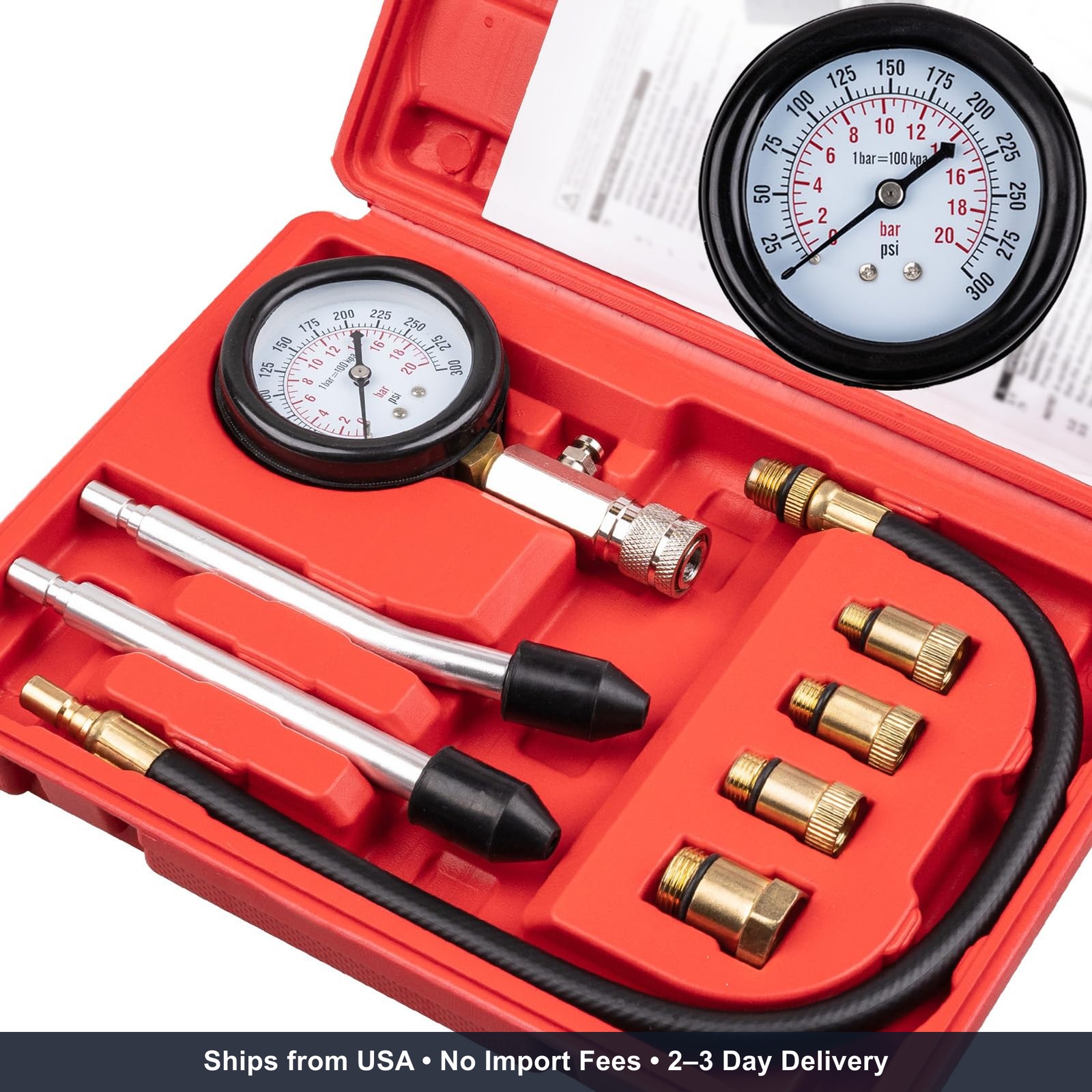 8pcs Petrol Engine Cylinder Compression Tester Kit, Small Engine Compression Tes