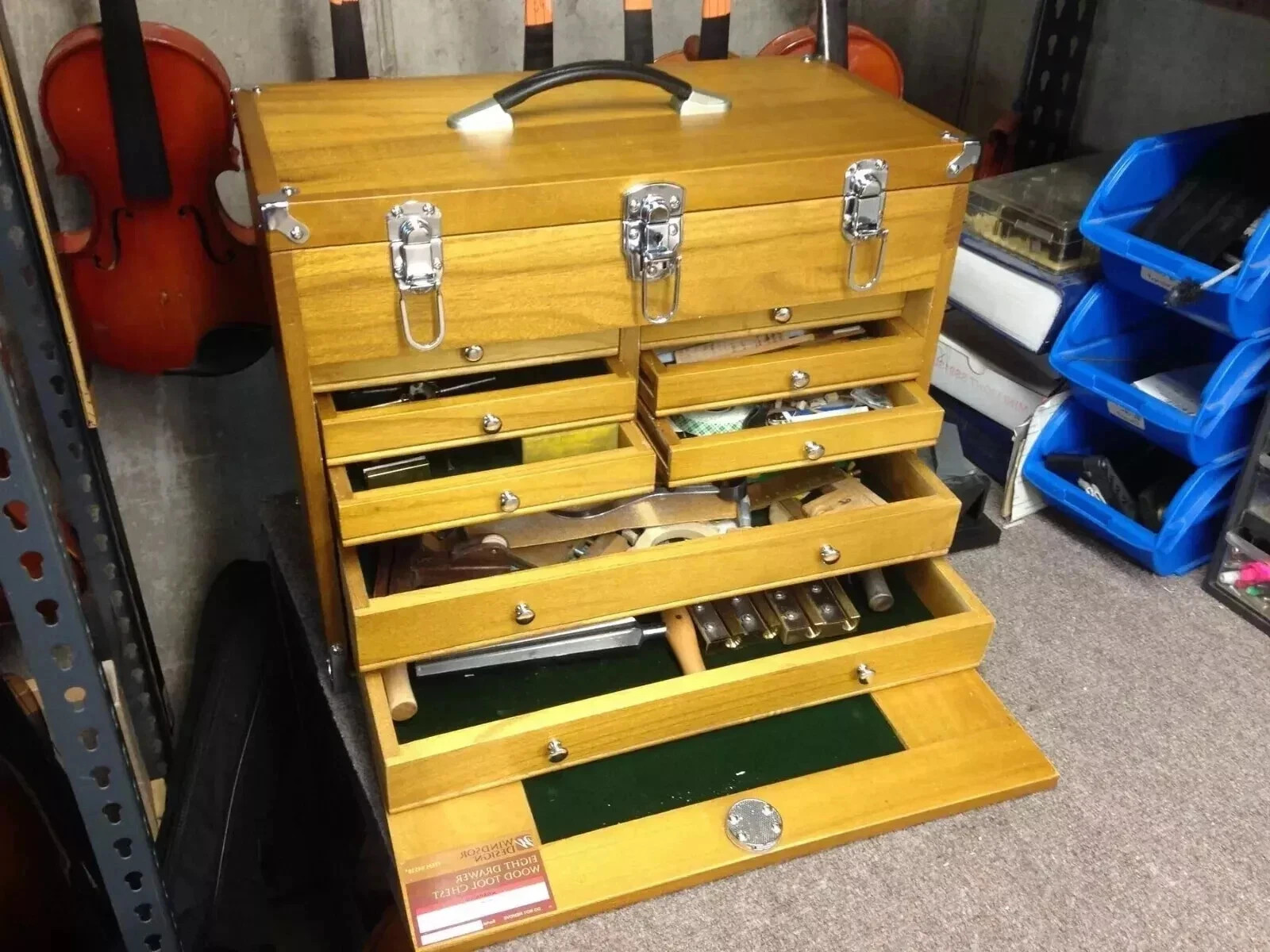 8 Drawer Hard Wood Tool Chest Storage Box Cabinet Felt Lined Machinists Chest