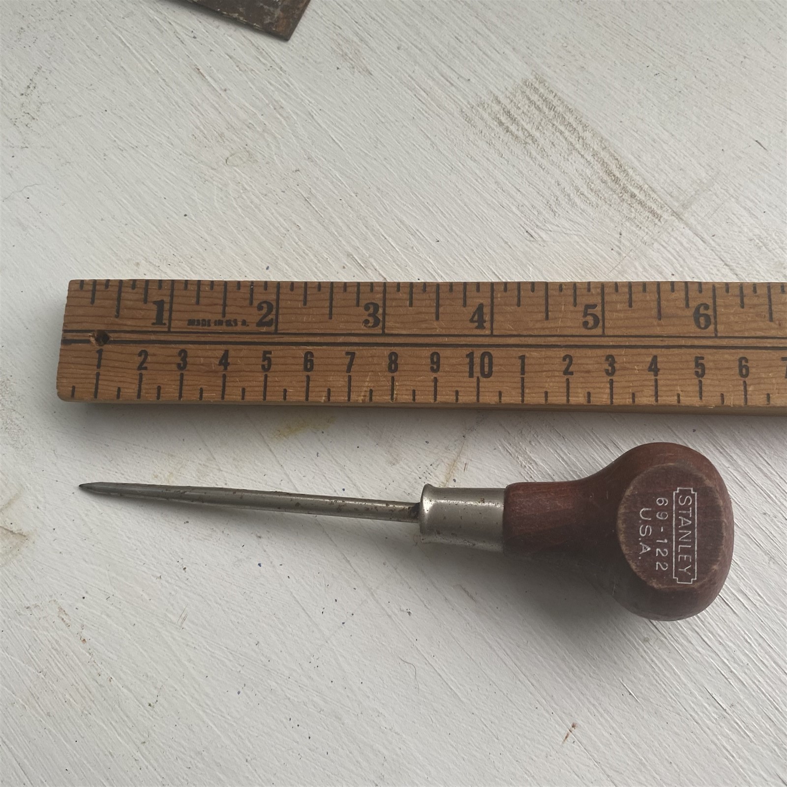 Vintage Stanley No. 61-122 Scratch Awl Wooden Handle Made In U.S.A. Hole Punch