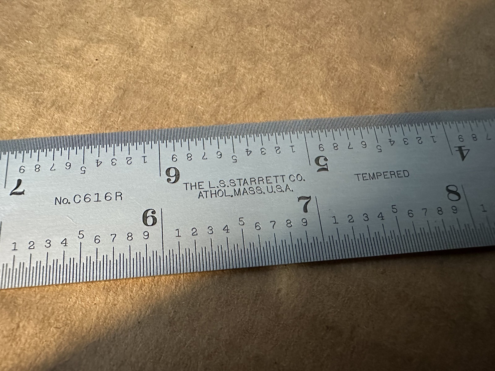 STARRETT NO. C616R 12″ TEMPERED SATIN FINISH RULE TEMPERED ** NICE **