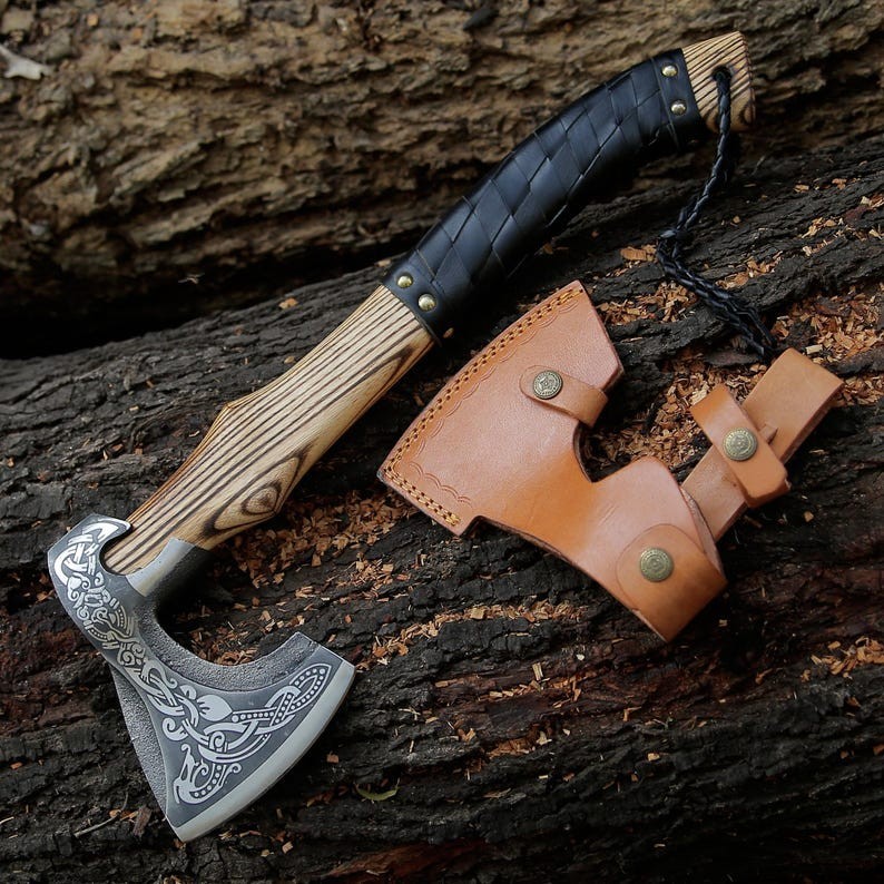 Handmade Collector Edition Nordic Warrior Axe Engraved Viking Axe With Sheath