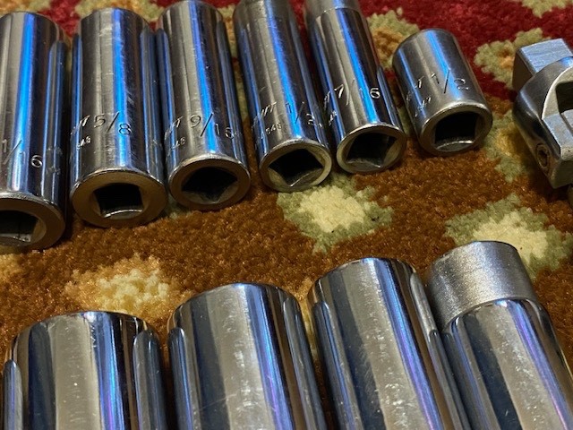 Lot of 20 Powr-Kraft 1/2″ & 3/8″ Dr 12 Pt Deep Well Sockets & Extensions