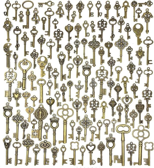 125 PCS Vintage Skeleton Key Set Charms Mixed Antique Style………