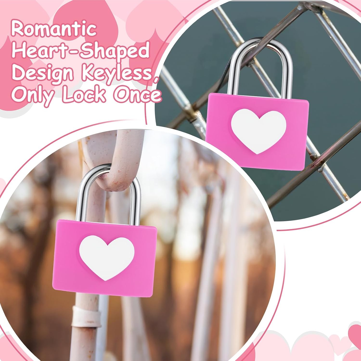 2PCS Pink Heart Padlock Lock with Keys for Locker Diary Jewelry Box Luggage