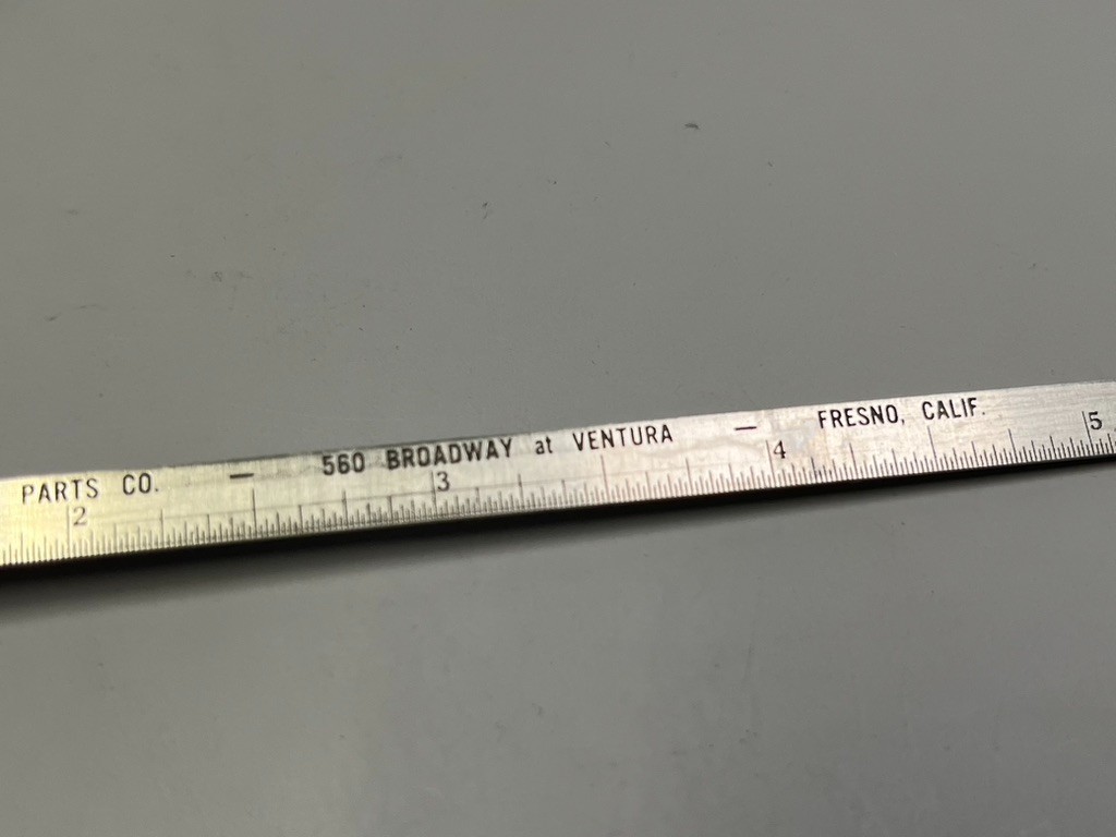 VTG Fresno CA Auto Parts Stainless Steel 6″ Ruler W/ Pocket Clip Advertising