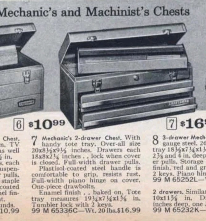 Vintage 1964 Craftsman 65336 2-Drawer Mechanic’s Tool Chest Box w/ Keys