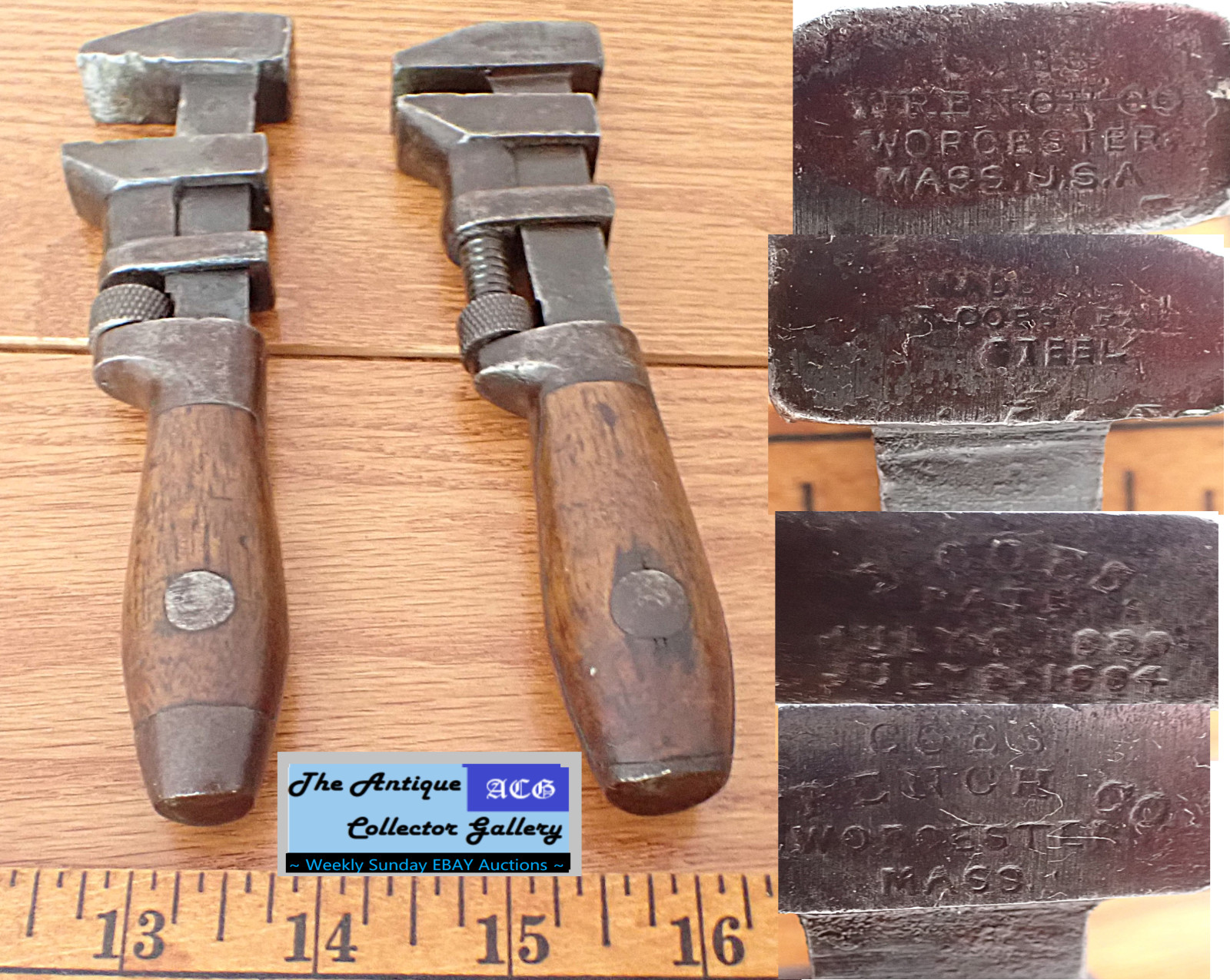 2 Antique⌛ Coes Adjustable Monkey Wrench🛠️Worcester MA 🛠️C