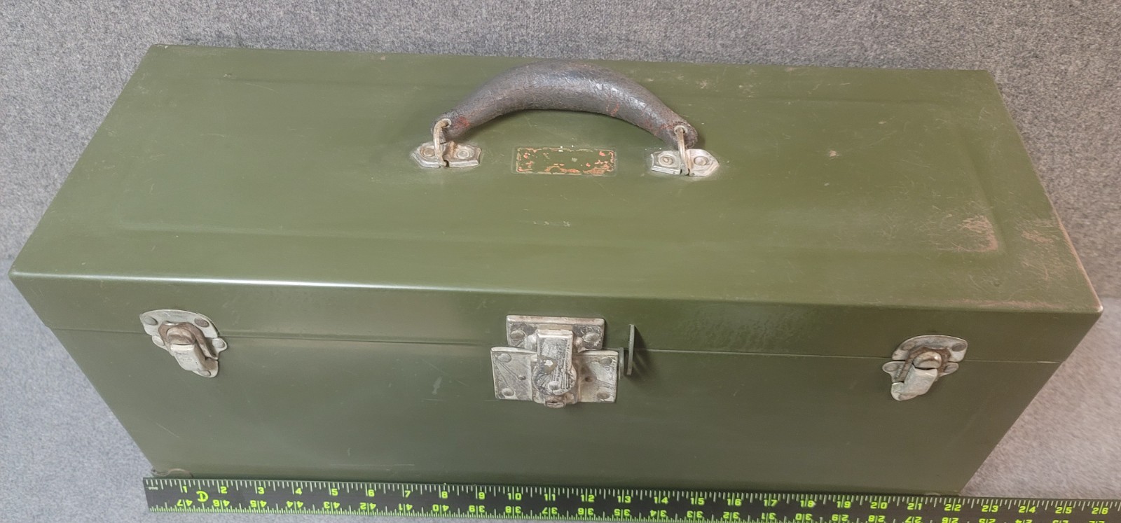 Metal Tool Box Vintage Union Steel Chest Corp Padlock Loops Green Lockbox 22×8″