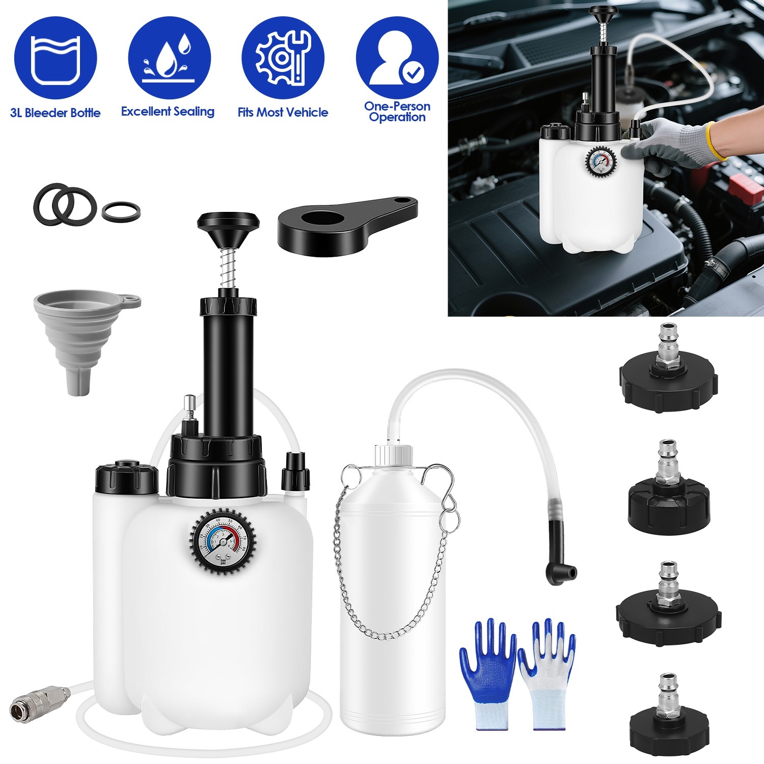 3L Manual Brake Bleeder Kit Brake Bleed Vacuum Pump Automotive Brake Machine