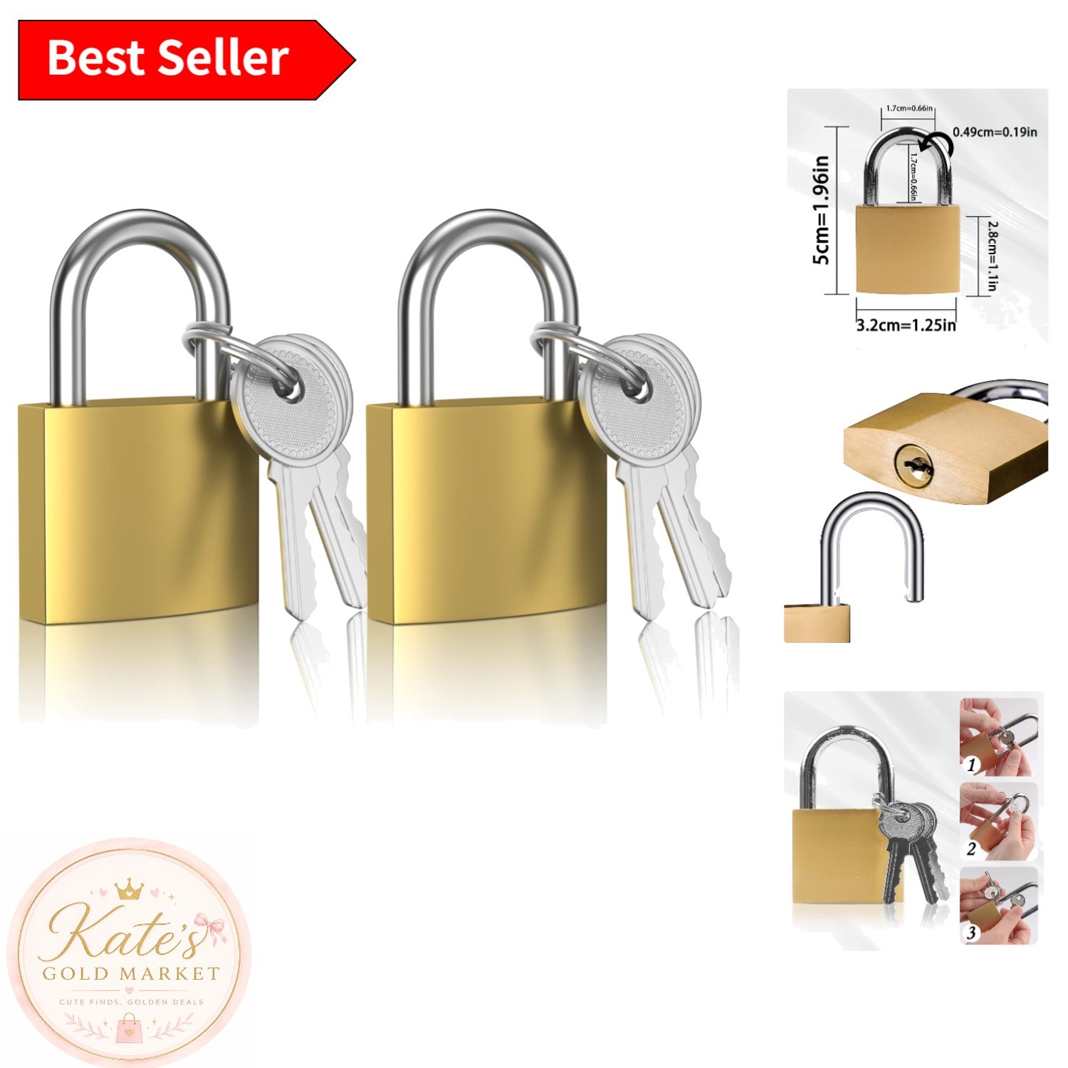 Versatile 2 Pack 32mm Gold Padlocks – Perfect for Outdoor and Indoor Use