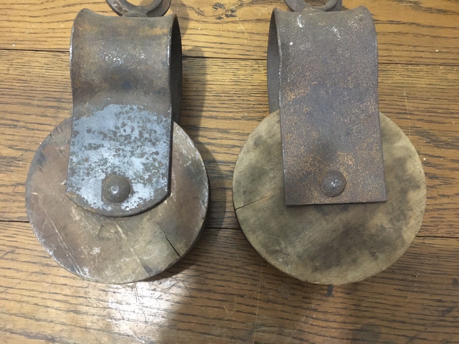 2 Matching Antique Iron And Wood Barn Pulleys Rustic Decor