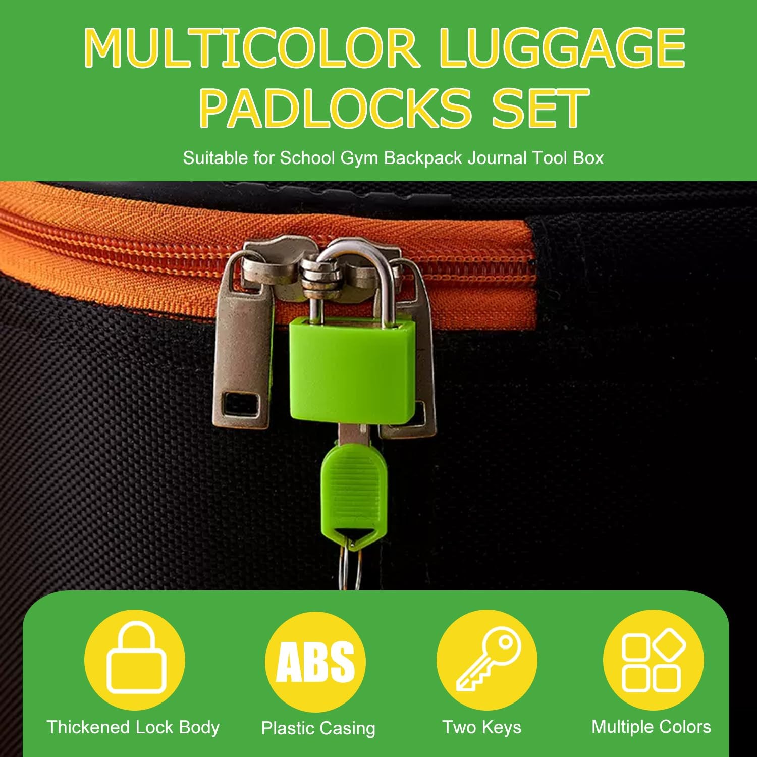 Yinpecly Mini ABS Keyed Padlock for Luggages, Waterproof Small, Green