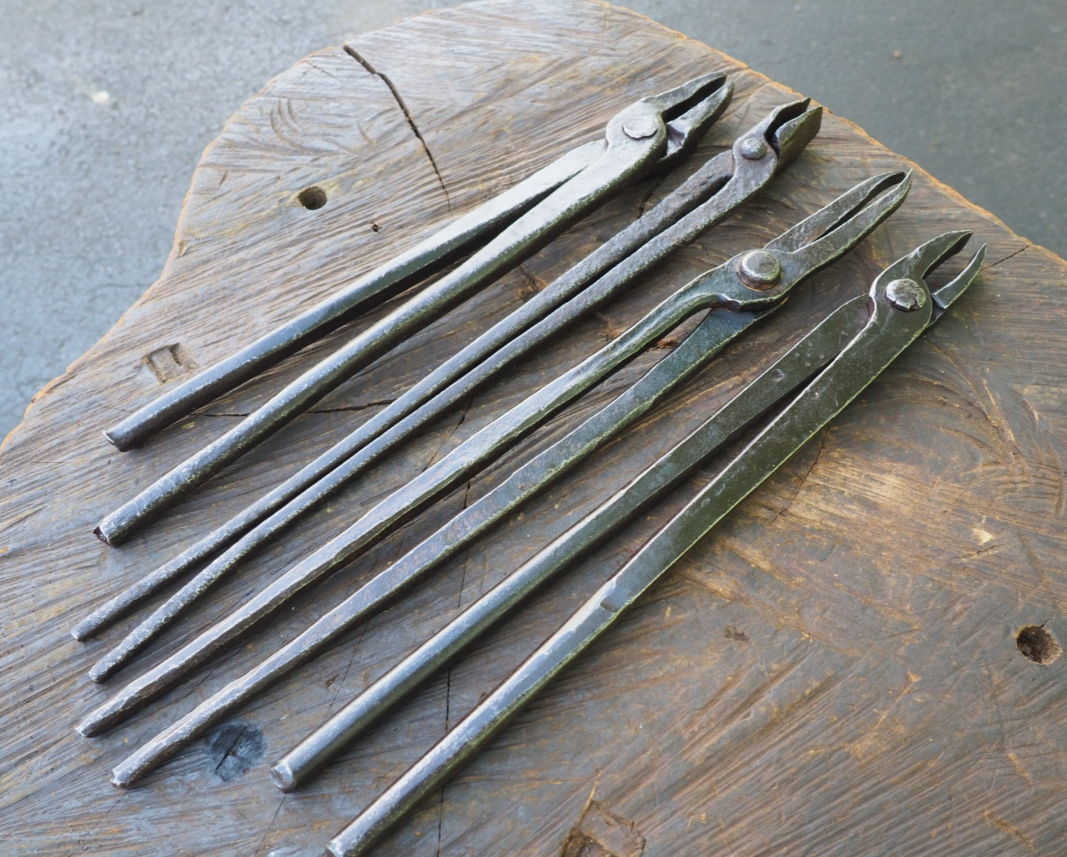 EXC 4X BLACKSMITH TONGS FORGING SET ANVIL POWER HAMMER VINTAGE ROUND / FLAT