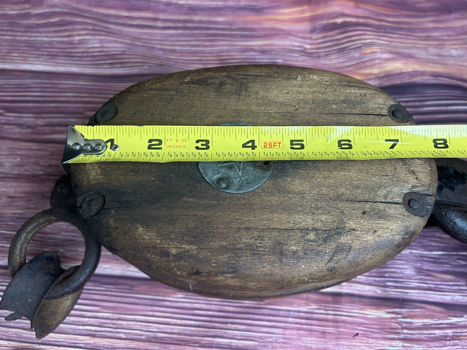 Antique Boston Lockport Star Brand Double Sheave Pulley Block 11.9 lbs Hook LOOK