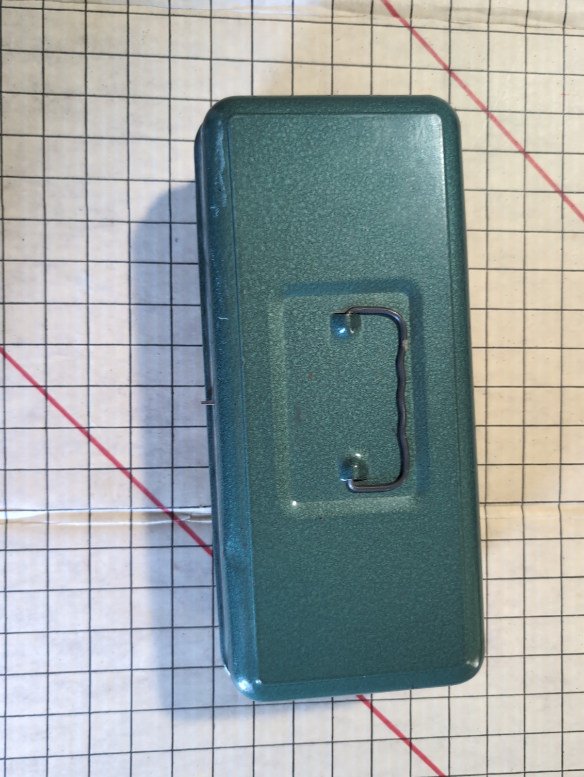 Vtg 1950s Climax Style Tool Box Gray Metal 5.5 x 4 x 12″ Push Button Latch