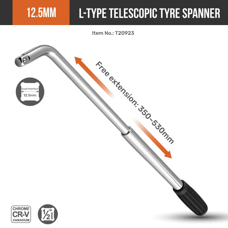 Hi-Spec 1/2″ Telescopic L-Type Tire Wrench Cr-V Steel Extendable Car Wheel Brace