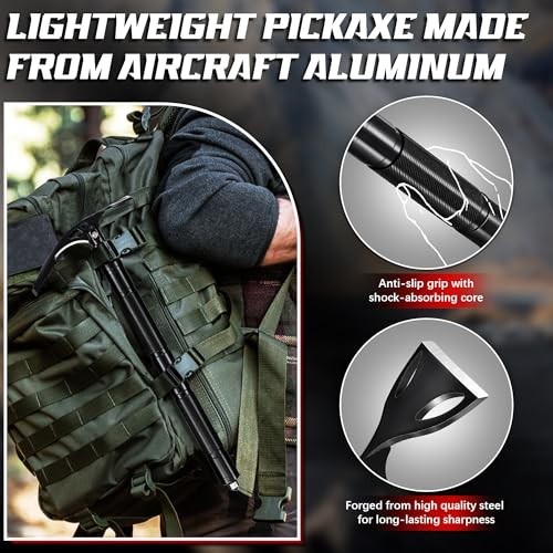 8-in-1 Folding Pick Axe Mattock, Multi-Purpose Garden Hoe & Survival Knife, Stai