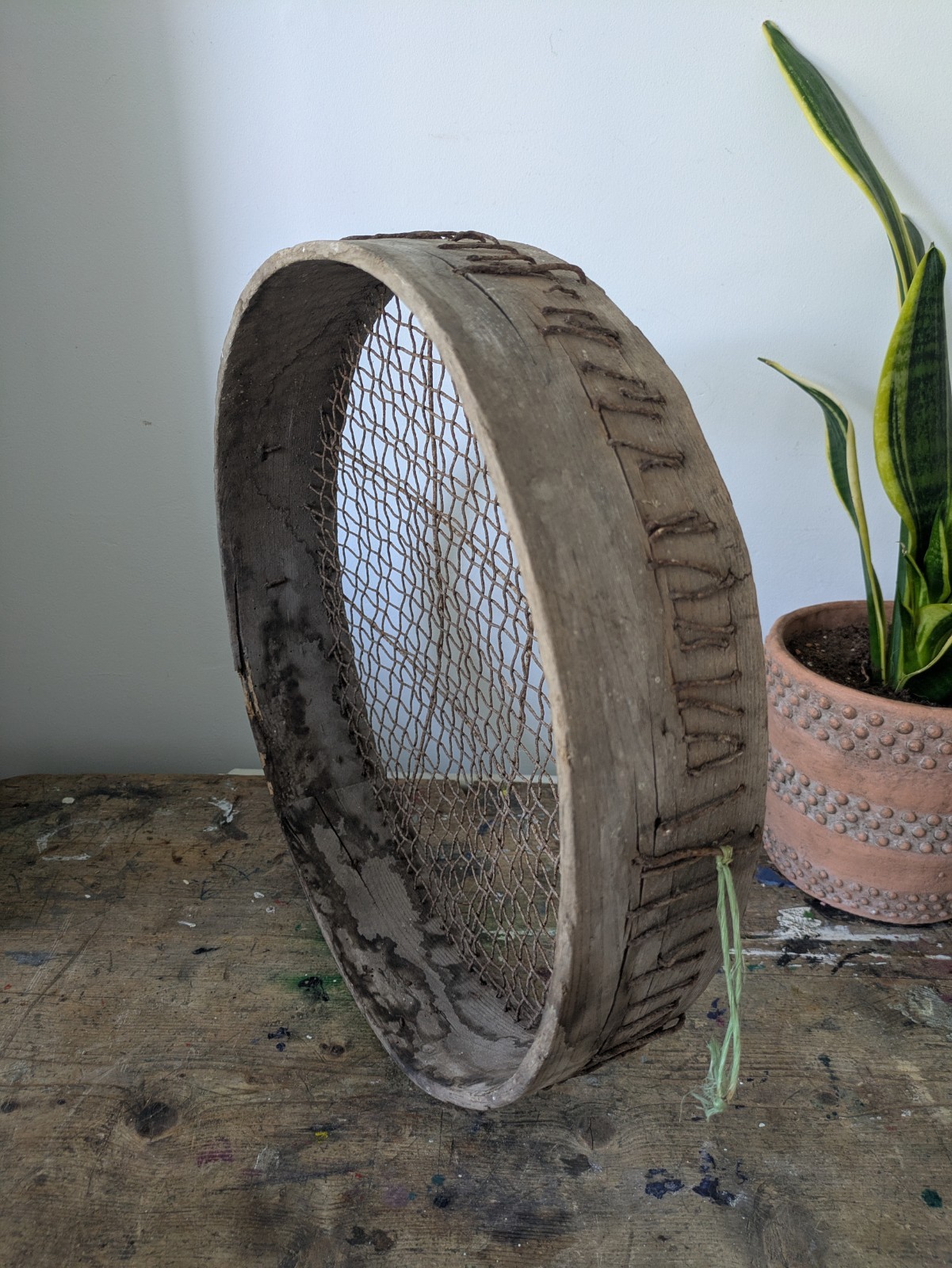 Vintage Old Wooden Large Garden Potato Riddle Sieve Decor Prop TV Film Rustic