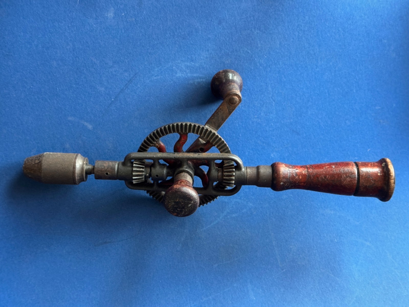 Vintage Miller Falls No. 2-01 Egg Beater Hand Drill Wood Handle W Bit Holder