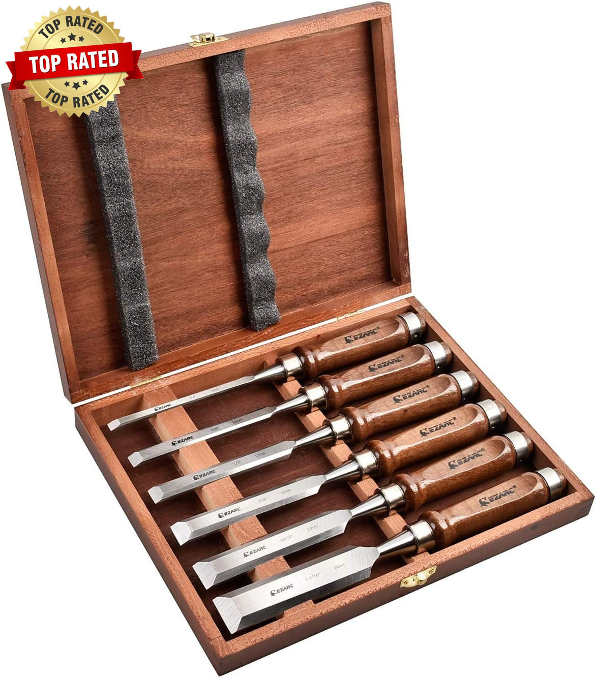 6 Pieces Wood Chisel Tool Sets Woodworking Carving Chisel Kit with Premium Woode