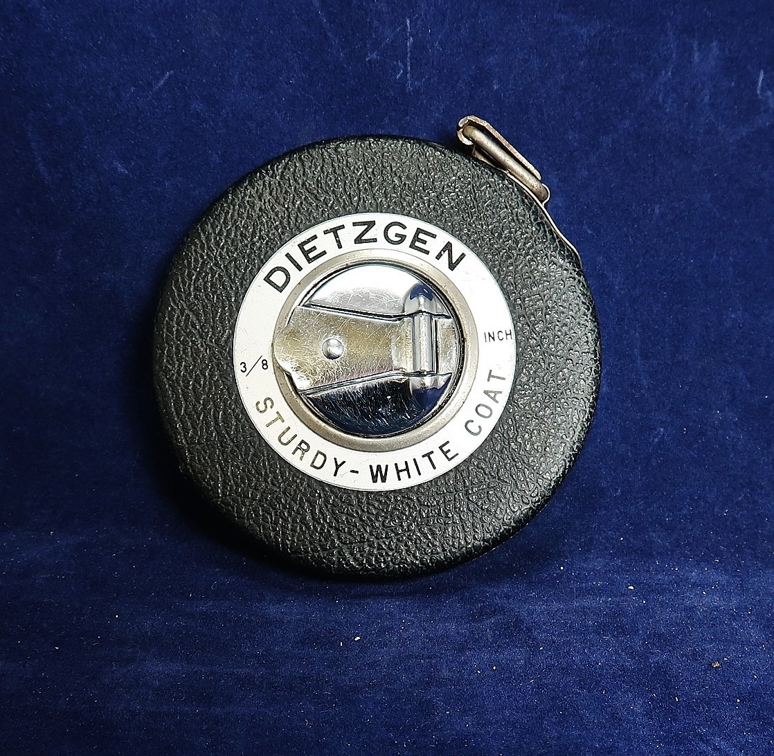 Vintage Dietzgen Tape Measurer 3/8” Sturdy White Coat 50 Feet Steel