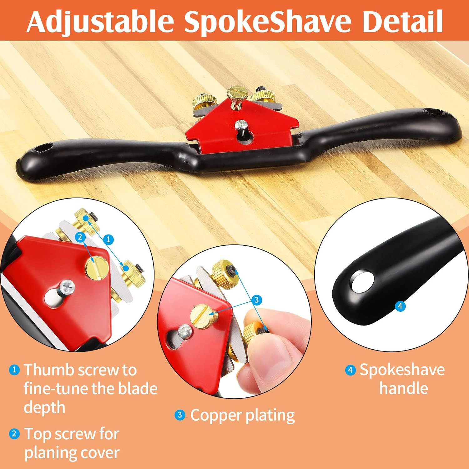 Minatee Adjustable Spokeshave with Flat Base and 5 Metal Blade Smooth Planes Wor