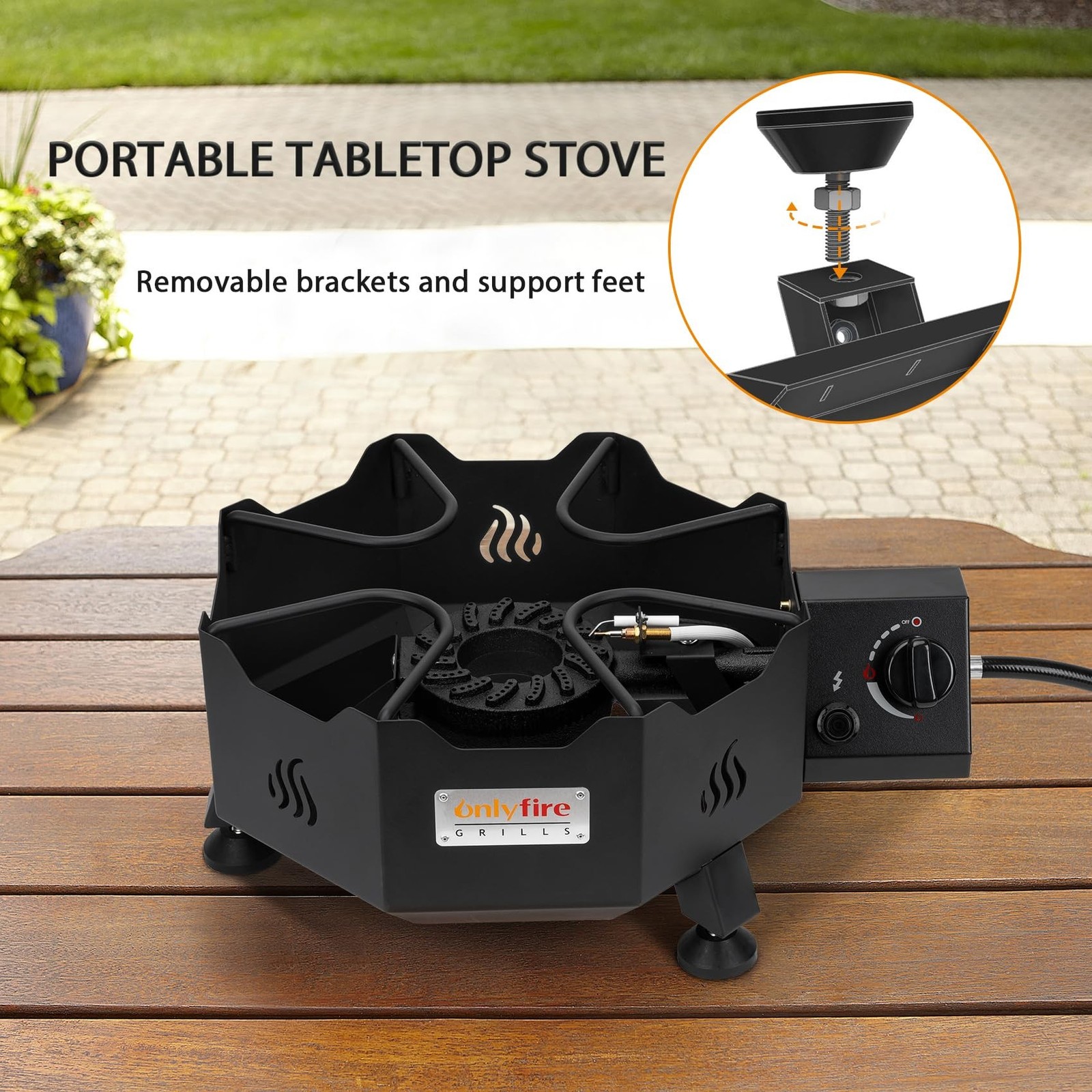 ONLYFIRE Portable Gas Burner with Adjustable Removable Legs, Propane Camping …