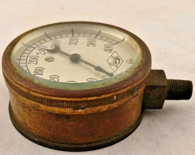 Antique Vintage Liquid Carbonic Co Brass Pressure Gauge-2.5 Inch Diam-STEAMPUNK!